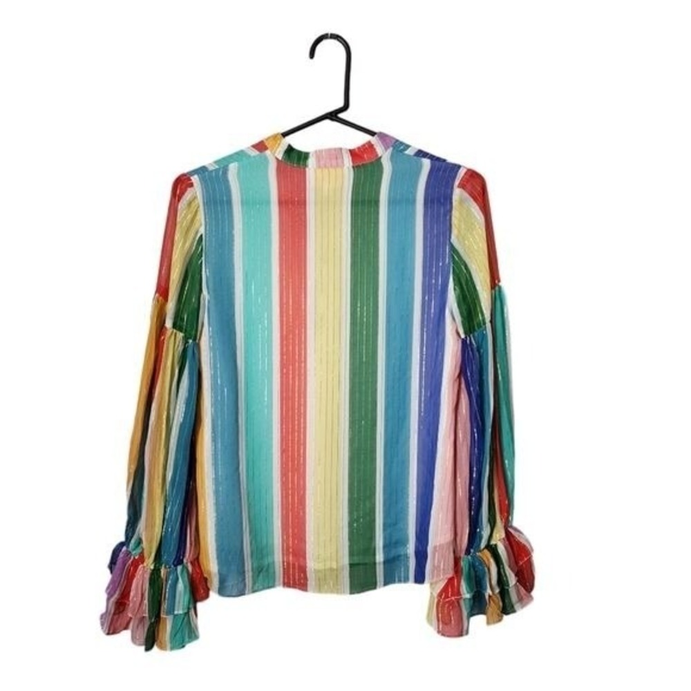 ROCOCO SAND Mirage rainbow stripe blouse boho ruffle sleeve resort‎ XS - Picture 3 of 10
